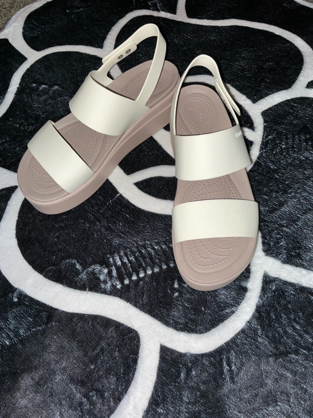 CROCS Women's Platform Slingback Sandals in Cream and Light Taupe